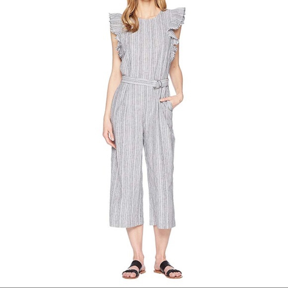 Vince Camuto Striped ruffle sleeve romper